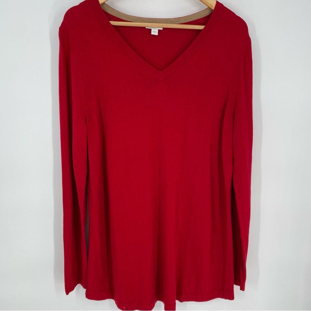 J Jill Tunic Sweater V-neck Viscous Cotton Blend Classic Mature Quiet Luxury L